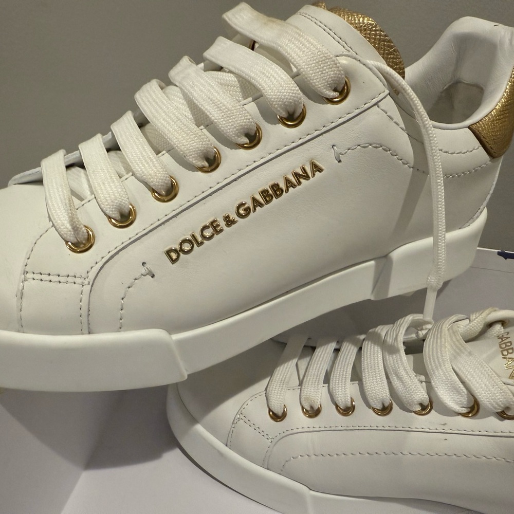 Dolce & Gabbana White and Gold Sneakers